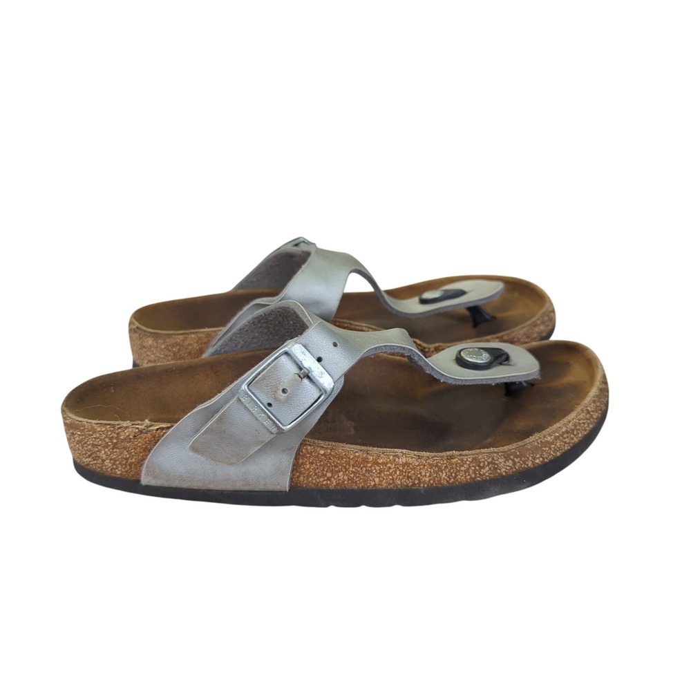 Birkenstock‎ Mayari Women's Silver Leather Thong Sandals Size 4 35 Buckle Girls